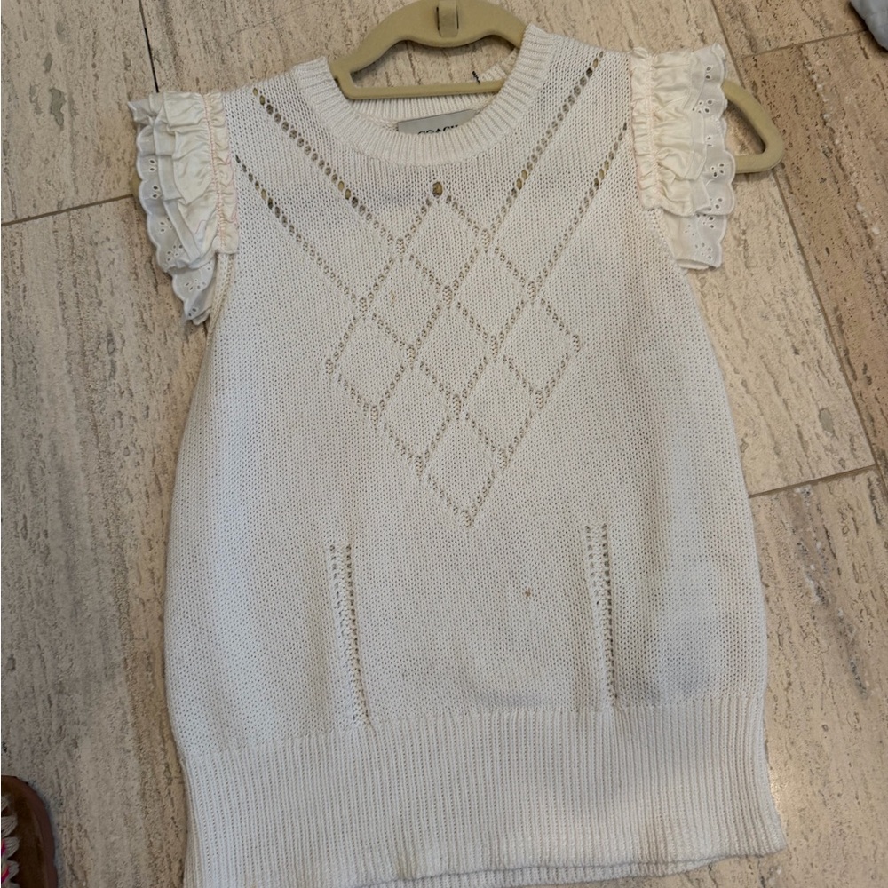 Coach white Knit Sleeveless Sweater with Eyelet Ruffle Shoulders
